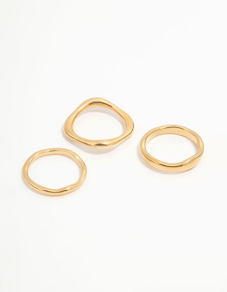 Waterproof Gold Plated Stainless Steel Organic Rings 3-Pack