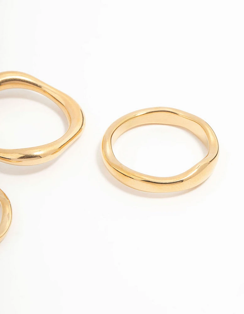 Waterproof Gold Plated Stainless Steel Organic Rings 3-Pack