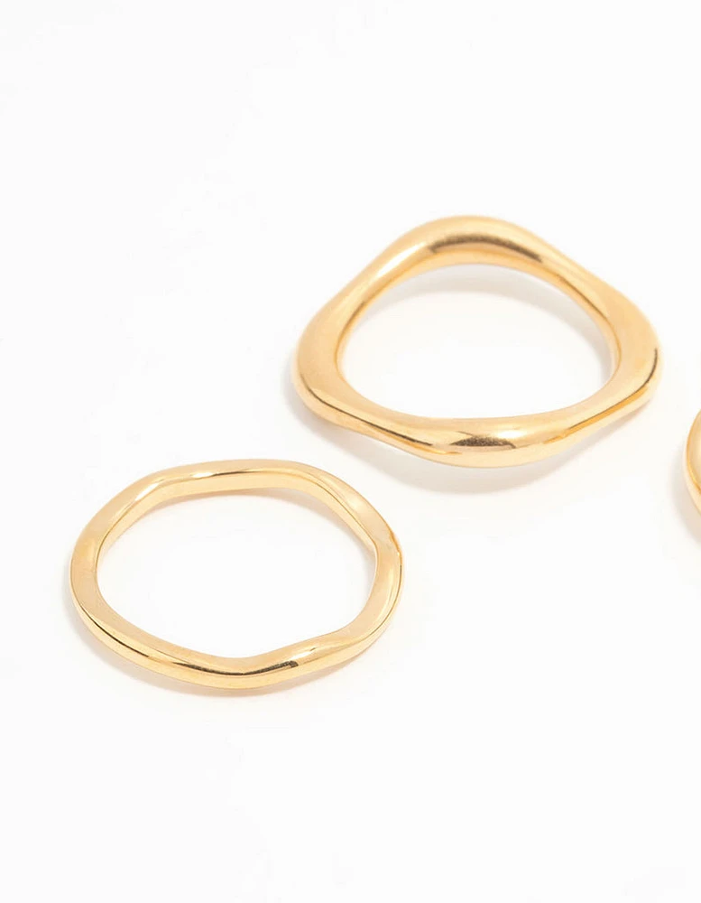 Waterproof Gold Plated Stainless Steel Organic Rings 3-Pack