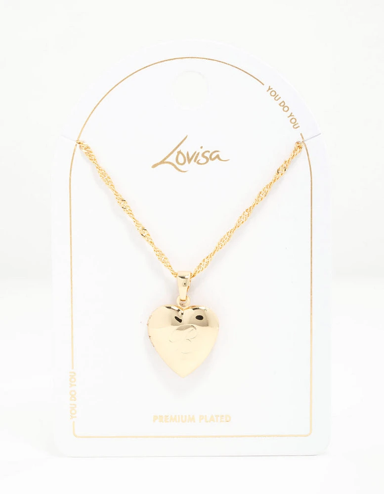 Gold Plated Heart Locket Initial B Necklace