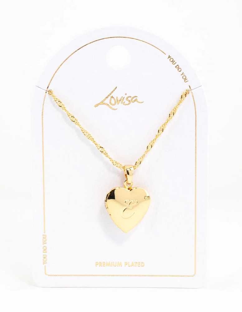 Gold Plated Heart Locket Initial E Necklace