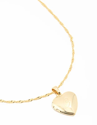 Gold Plated C Heart Locket Necklace