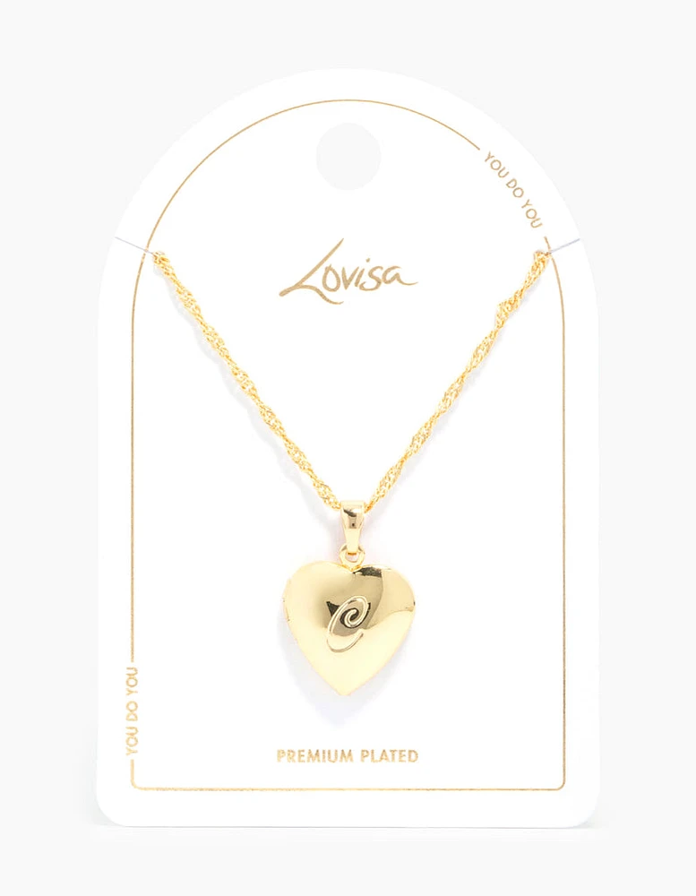 Gold Plated C Heart Locket Necklace