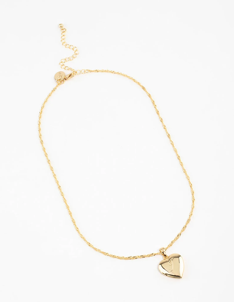 Gold Plated Heart Locket Initial J Necklace