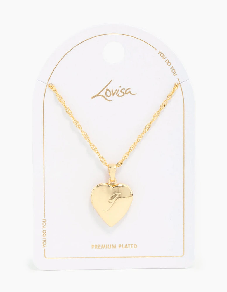 Gold Plated Heart Locket Initial J Necklace