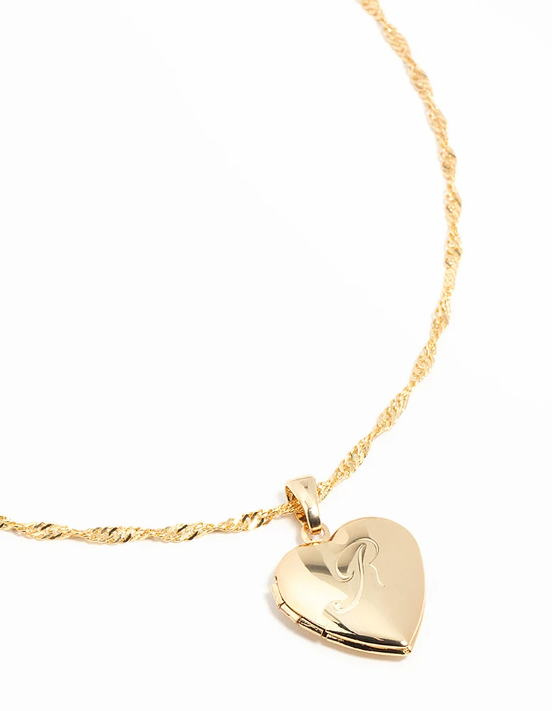 Gold Plated R Heart Locket Necklace