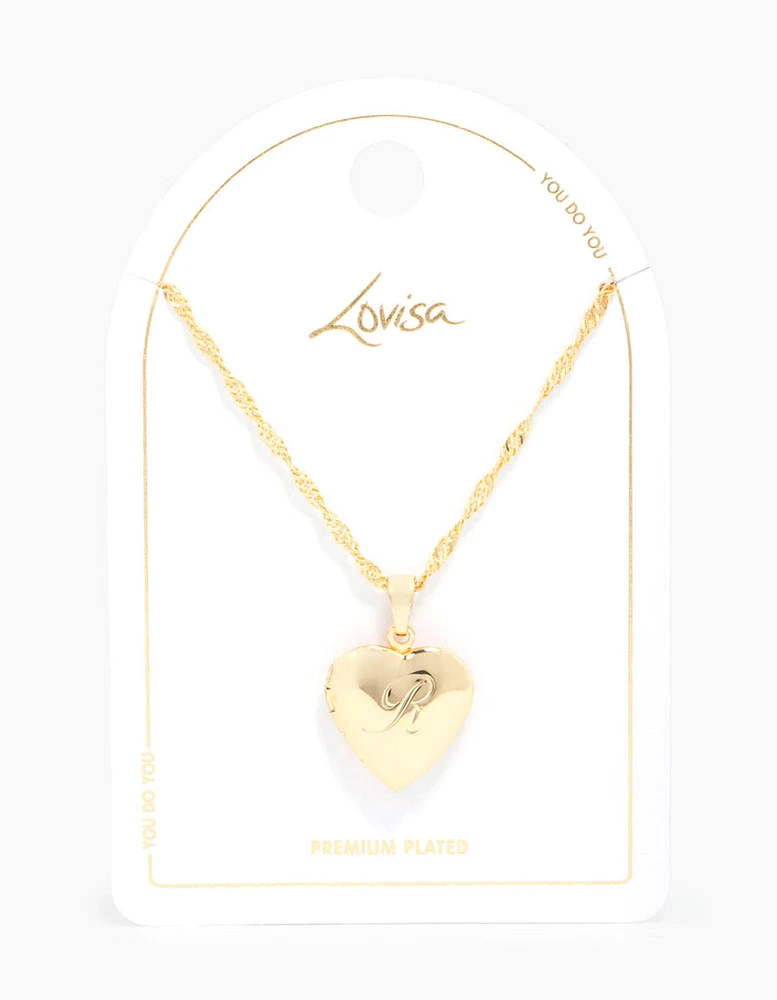 Gold Plated R Heart Locket Necklace