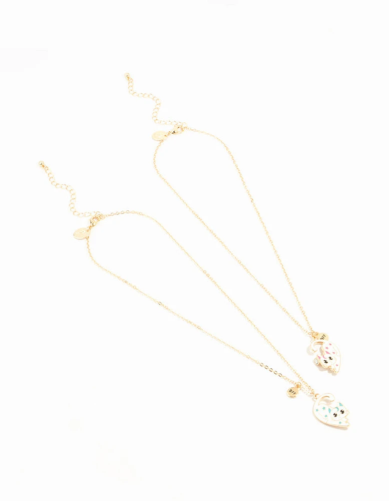 Kids Gold Moon Cat BFF Necklaces 2-Pack