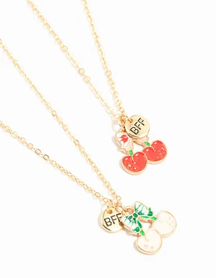 Kids Gold Cherry BFF Pendant Necklace 2 Pack