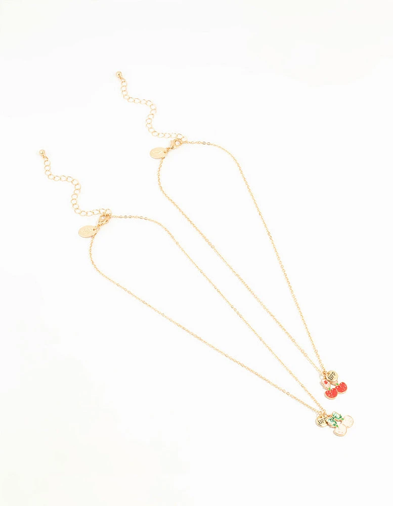 Kids Gold Cherry BFF Pendant Necklace 2 Pack