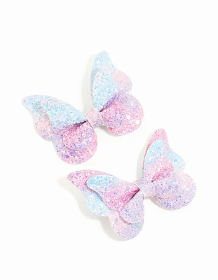 Kids Mini Blue & Pink Glitter Butterfly 2-Pack Clip