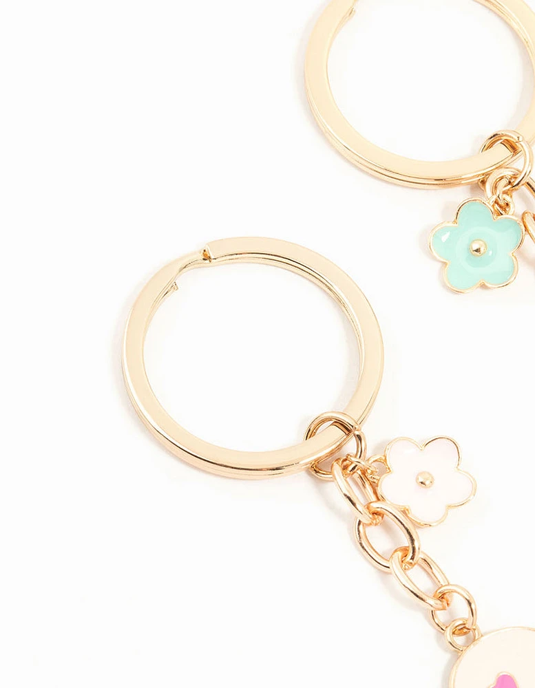 Kids Gold Flower & Heart BFF Keychains 2-Pack