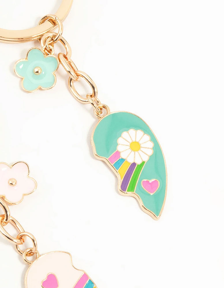 Kids Gold Flower & Heart BFF Keychains 2-Pack