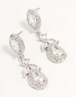 Halo Cubic Zirconia Rhodium Drop Earrings