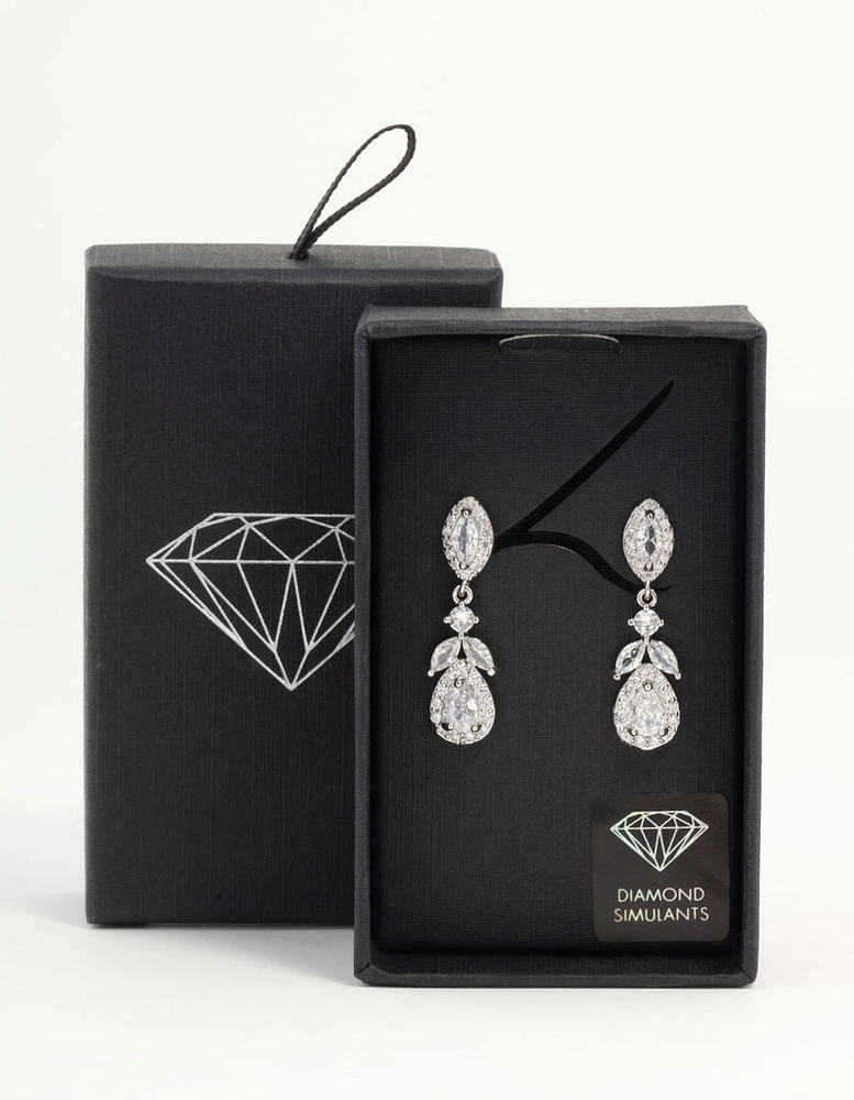 Silver Cubic Zirconia Halo Drop Earrings