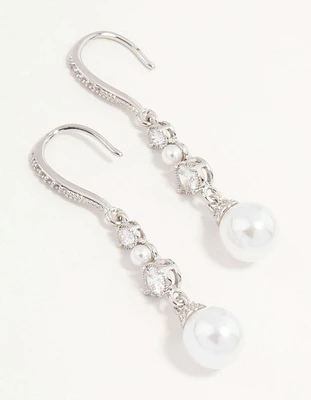 Pearl & Cubic Zirconia Drop Hook Earrings