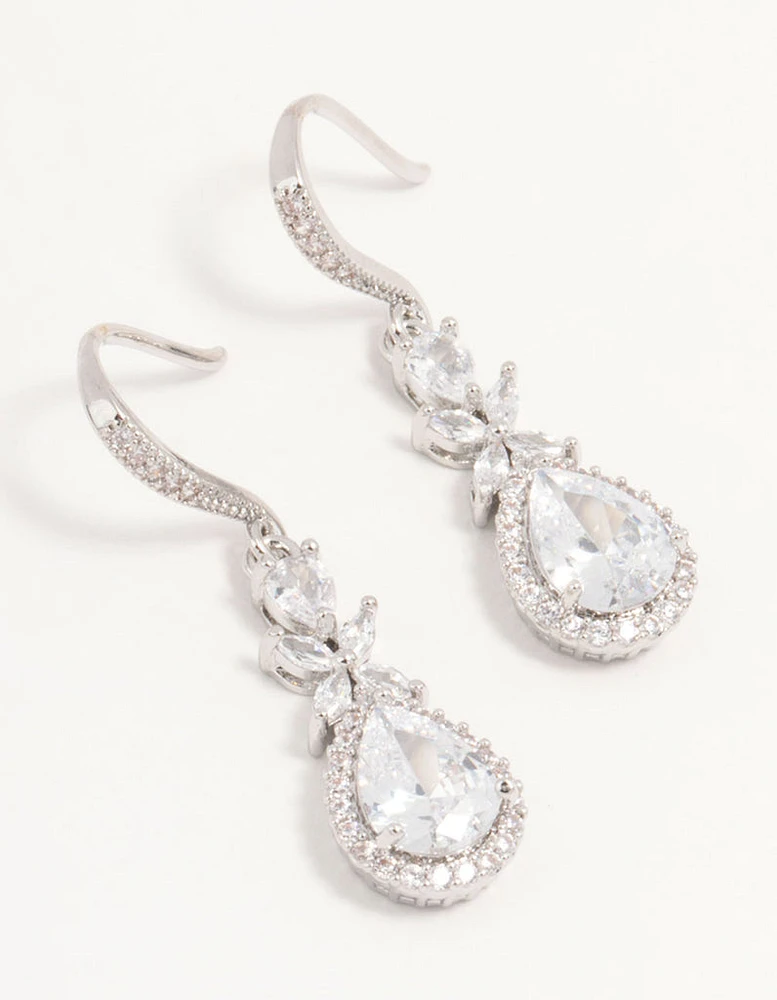 Silver Cubic Zirconia Halo Hook Earrings