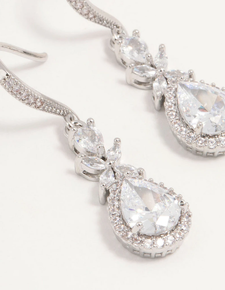 Silver Cubic Zirconia Halo Hook Earrings