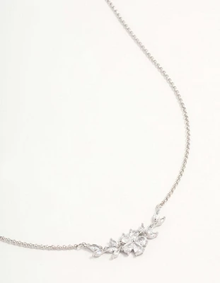 Rhodium Cubic Zirconia Flower & Vine Necklace