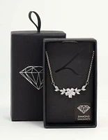 Rhodium Cubic Zirconia Flower & Vine Necklace