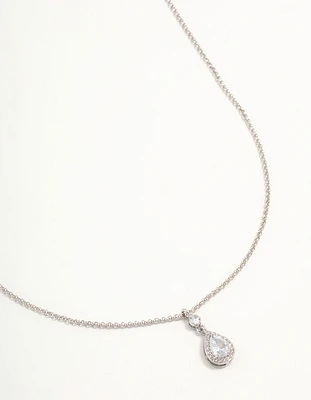 Silver Pear Cubic Zirconia Pendant Necklace