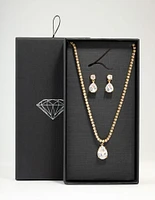 Gold Plated Cubic Zirconia Tennis Necklace & Earrings Set