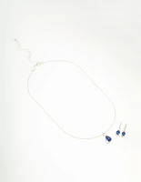 Silver Sapphire Teardrop Necklace & Earrings Set