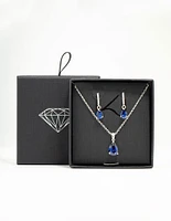 Silver Sapphire Teardrop Necklace & Earrings Set