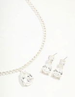 Rhodium Plated Cubic Zirconia Tennis Necklace & Earring Set