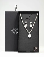 Rhodium Plated Cubic Zirconia Tennis Necklace & Earring Set