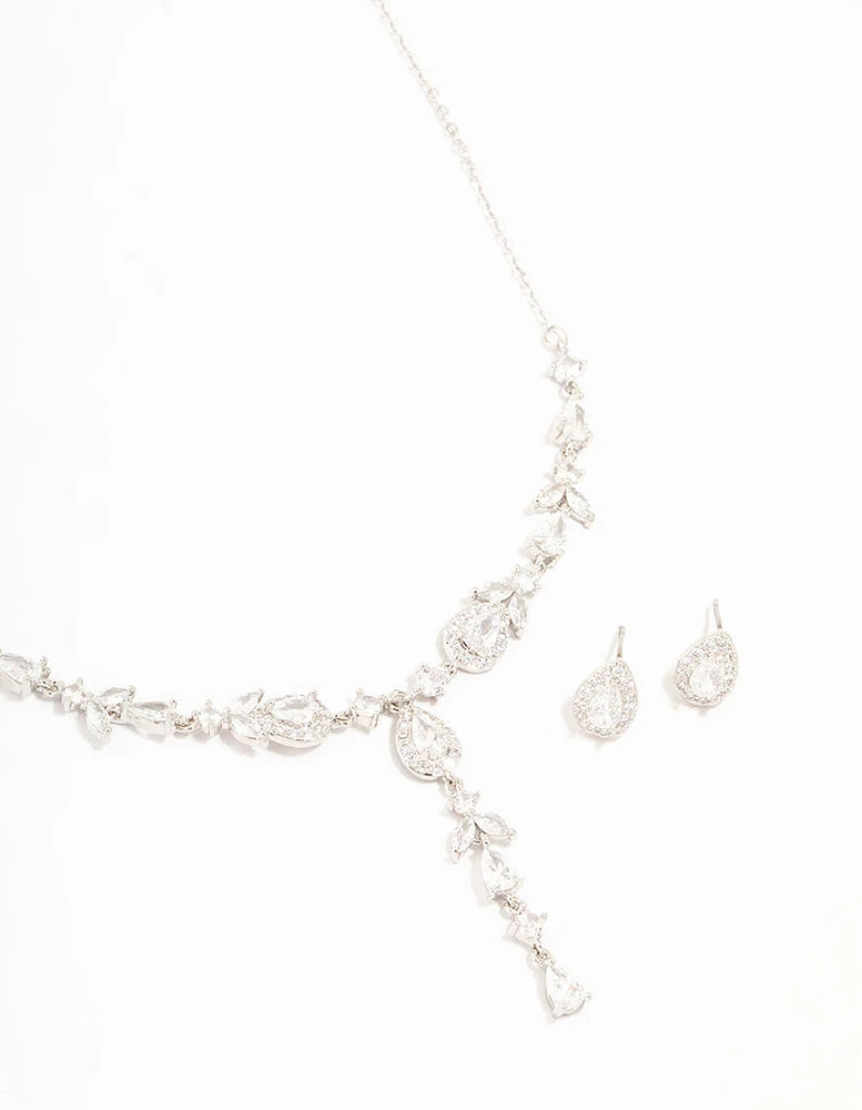 Rhodium Cubic Zirconia Vine Necklace & Earrings Set