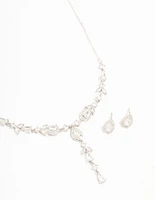 Rhodium Cubic Zirconia Vine Necklace & Earrings Set