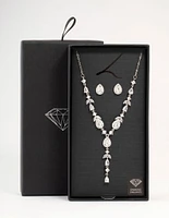 Rhodium Cubic Zirconia Vine Necklace & Earrings Set