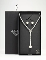 Cubic Zirconia & Pearl Drop Necklace & Earrings Set