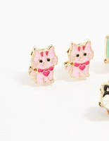 Kids Gold Cat Clip On Earrings 5-Pack