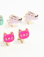 Kids Gold Cat Clip On Earrings 5-Pack