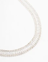 Silver Plated Cubic Zirconia Cupchain T & O Choker Necklace