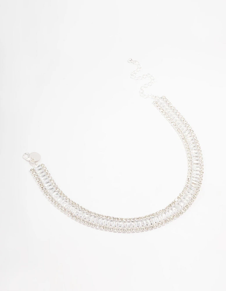 Silver Plated Cubic Zirconia Cupchain T & O Choker Necklace