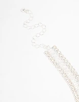 Silver Plated Cubic Zirconia Cupchain T & O Choker Necklace