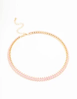 Pink Cubic Zirconia Navette Choker Gold Necklace