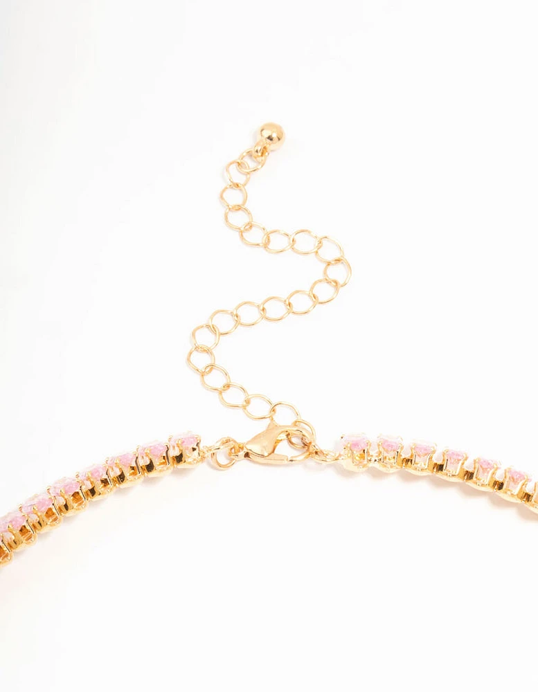 Pink Cubic Zirconia Navette Choker Gold Necklace