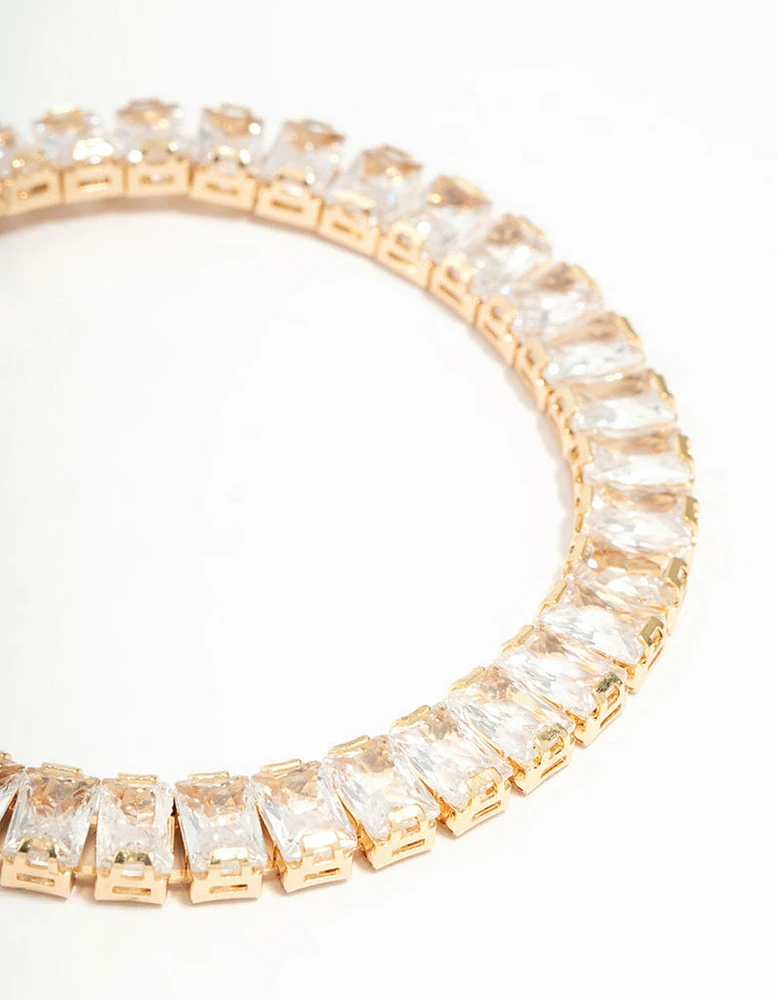 Baguette Cut Cubic Zirconia Gold Tennis Bracelet