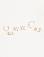 Rose Gold Cubic Zirconia Bow Stud & Hoop 3-Pack Earrings