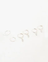 Silver Dainty Round Cubic Zirconia Hoop Earrings 3-Pack