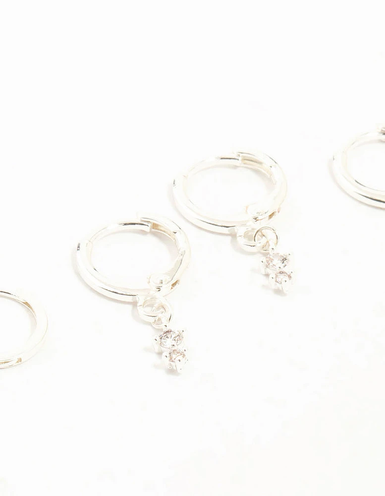 Silver Dainty Round Cubic Zirconia Hoop Earrings 3-Pack