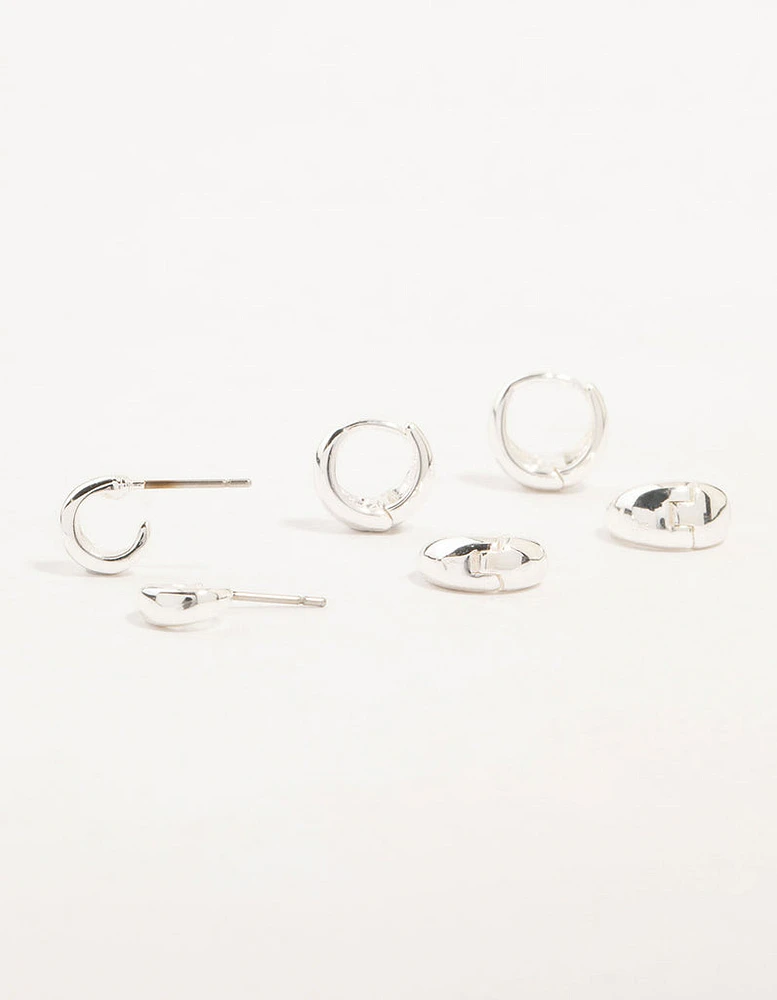 Silver Mixed Hoop Earrings 3-Pack