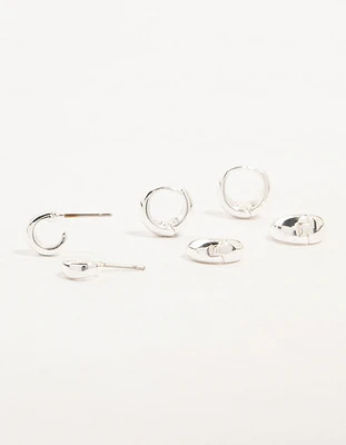 Silver Mixed Hoop Earrings 3-Pack