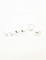 Silver Cubic Zirconia Chubby Heart Stud & Hoop Earrings 3-Pack