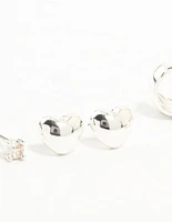 Silver Cubic Zirconia Chubby Heart Stud & Hoop Earrings 3-Pack