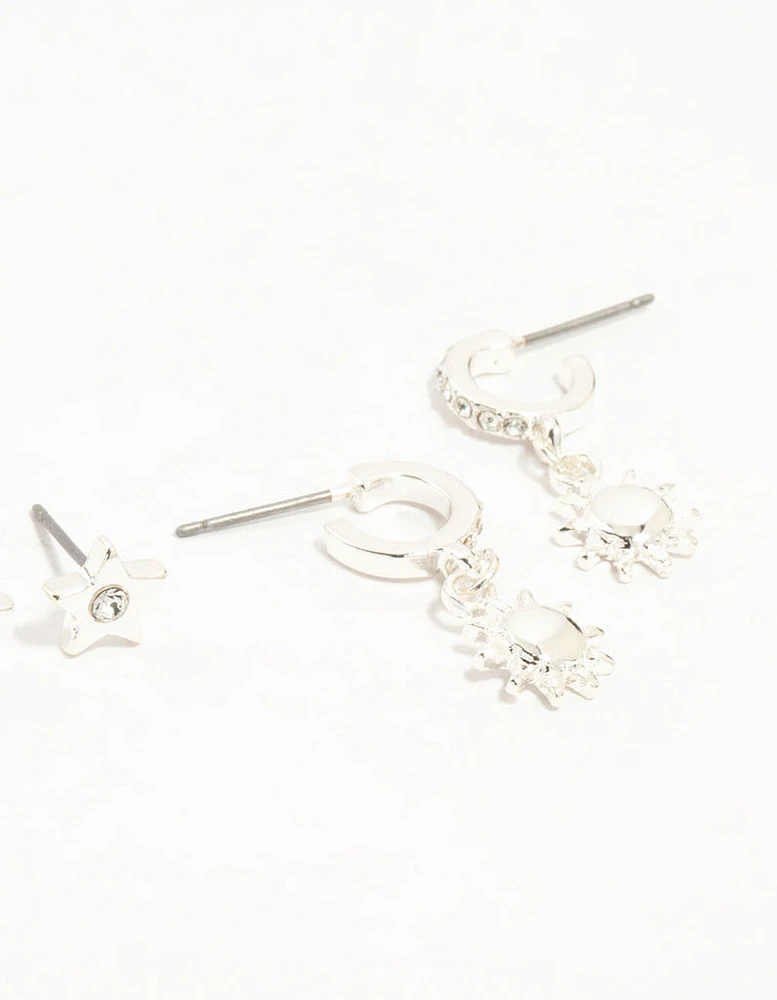 Silver Diamante Celestial 3-Pack Earrings